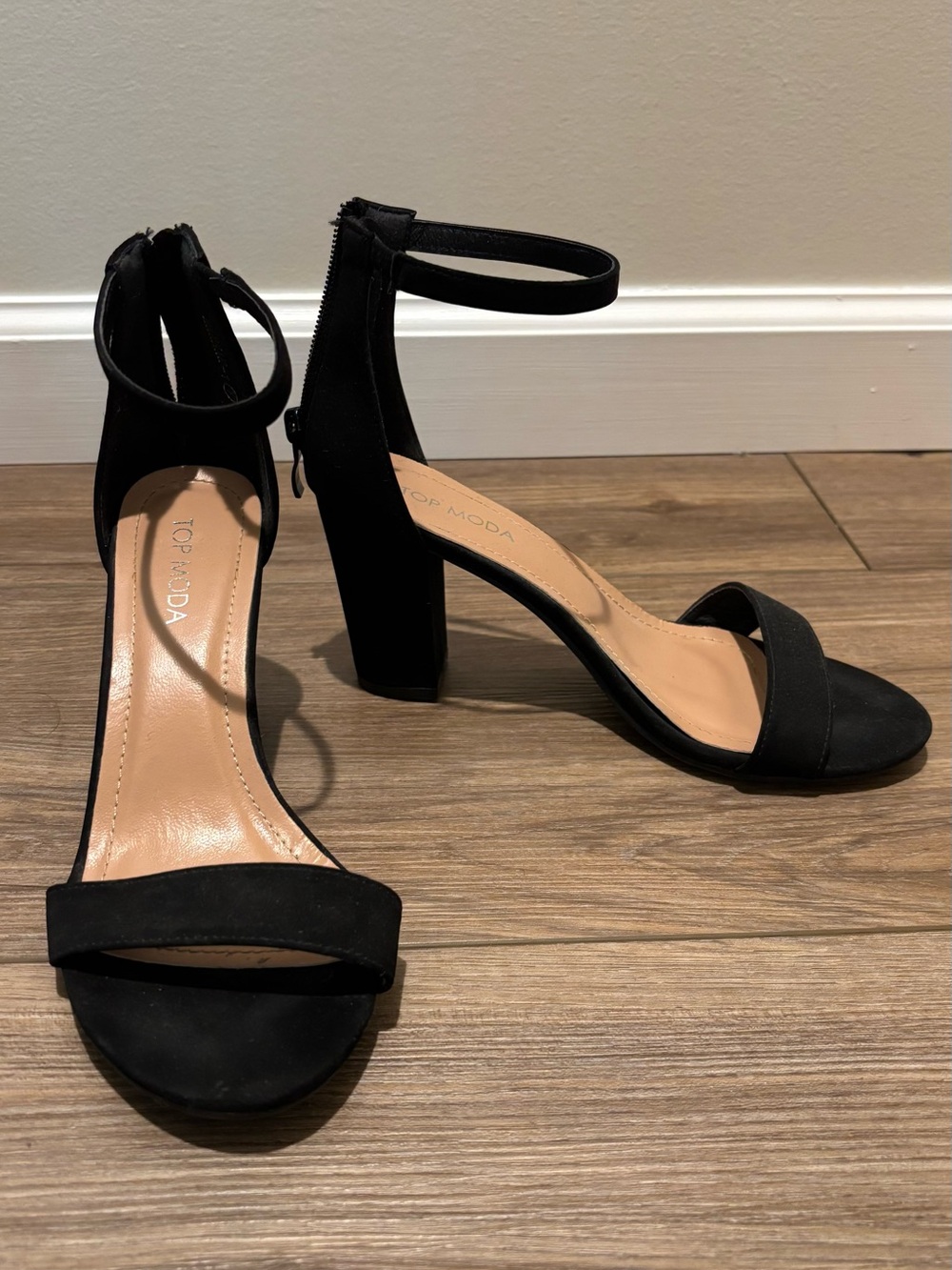 TOP Moda Black Ankle-Strap Block Heels